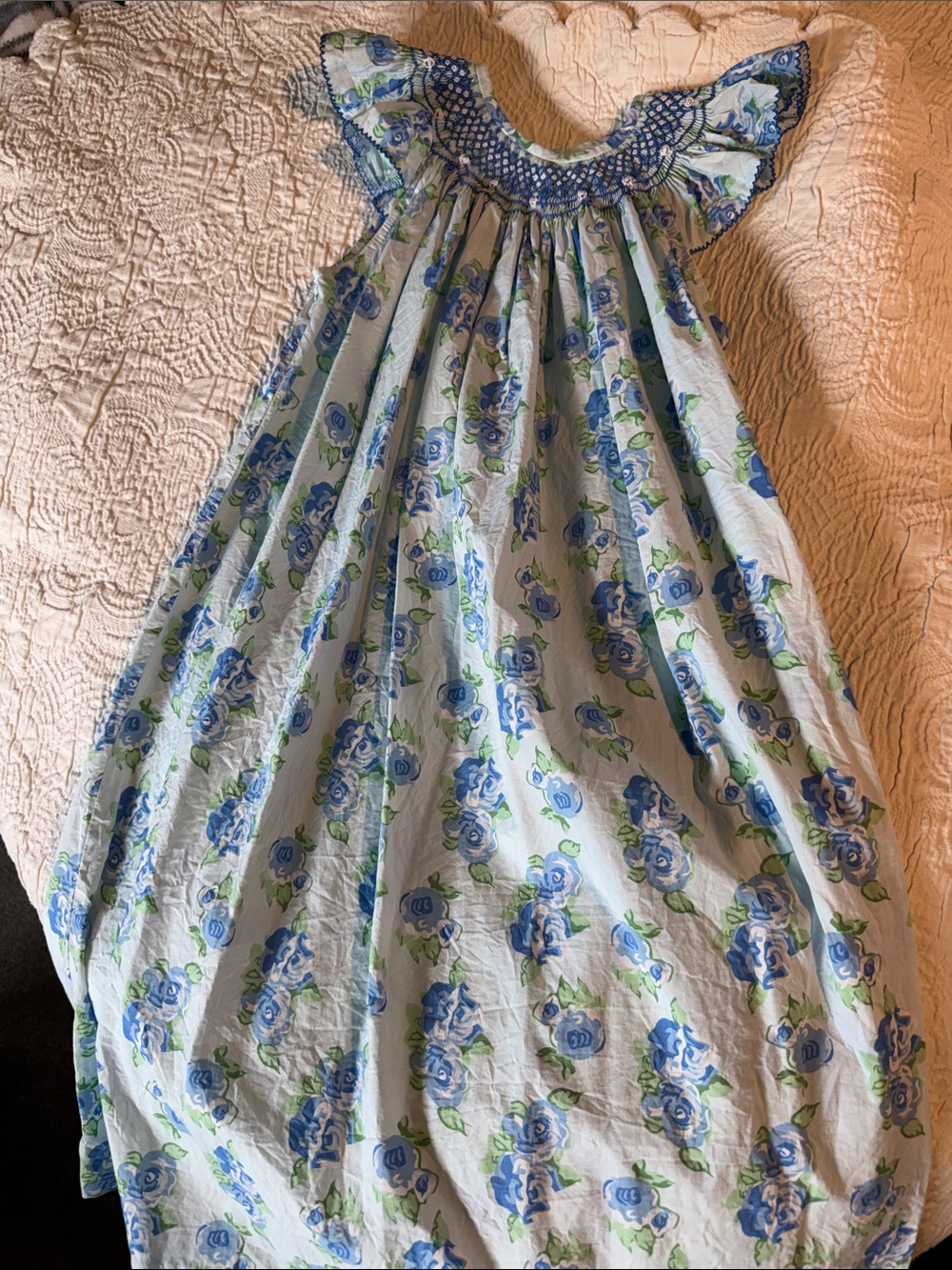 Blue Floral Smocked Dress